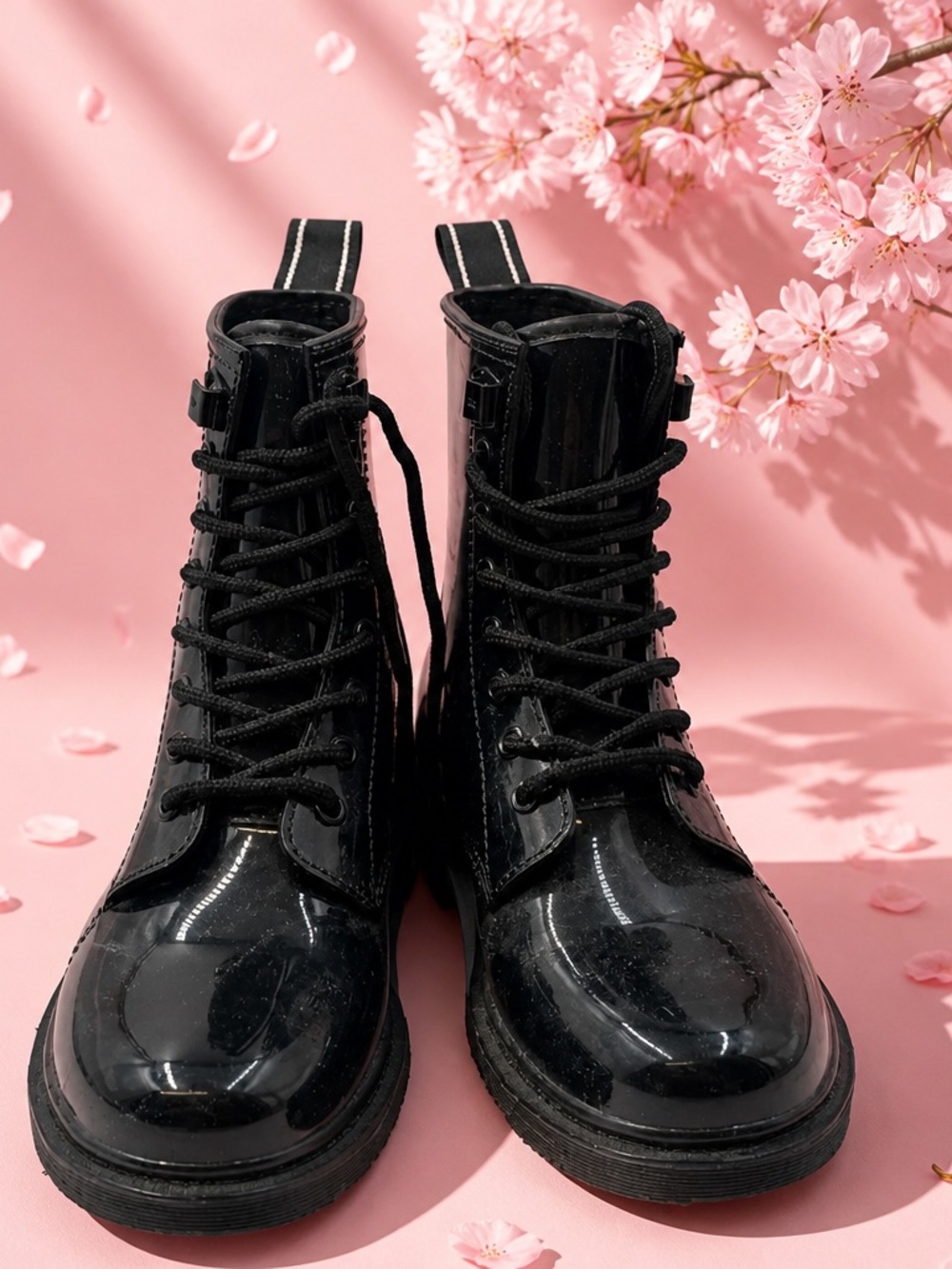 Michael Kors Glossy Black Patent Lace-Up Ankle Boots